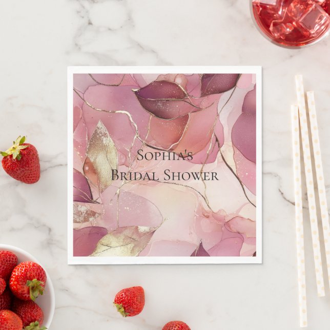 Guardanapo De Papel Folhas de Ouro Bege Rosa Borgonha  (Insitu)