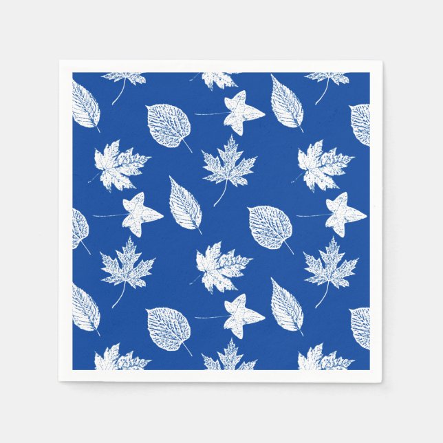 Guardanapo De Papel Folhas de outono - branco e azul de cobalto (Frente)