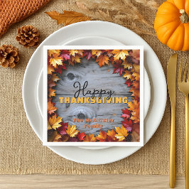 Guardanapo De Papel Folhas de outono e Ação de Graças de Madeira Rústi