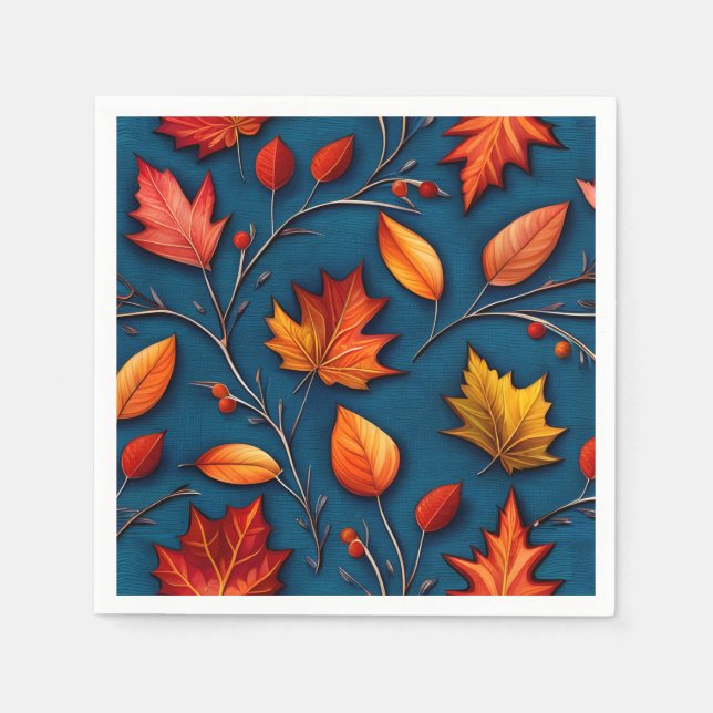 Guardanapo De Papel Folhas de Outono e Denim (Frente)