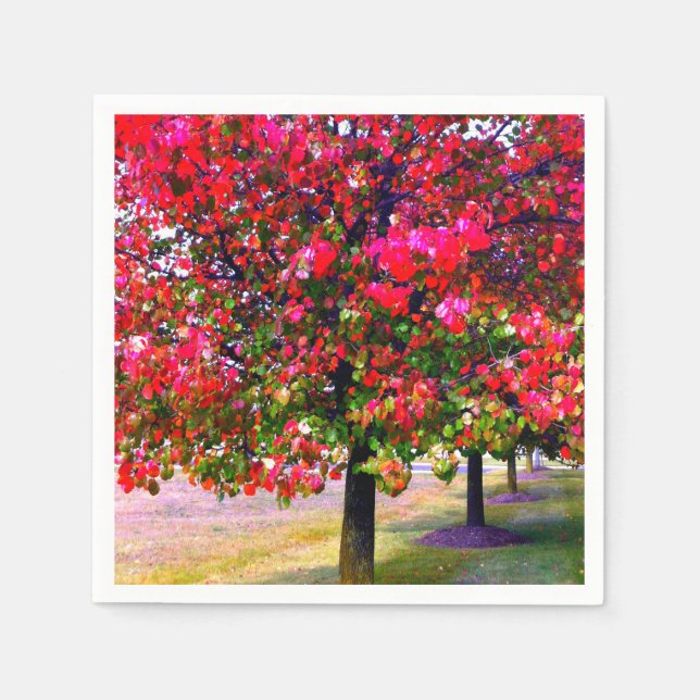 Guardanapo De Papel Folhas de outono impressionistas cor-de-rosa (Frente)