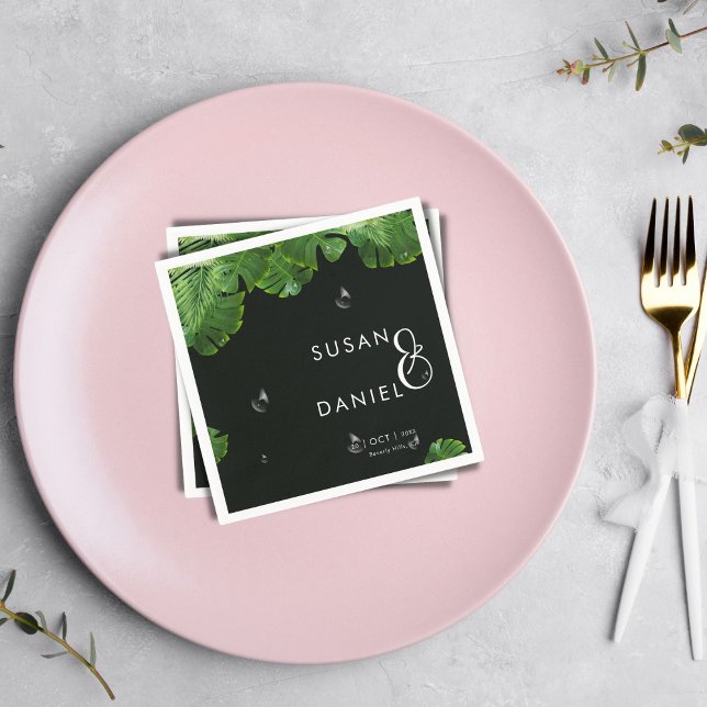 Guardanapo De Papel Folhas de Palma Tropicais Selvagens e Casamento Mo (Criador carregado)