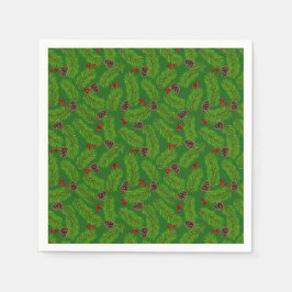 Guardanapo De Papel Folhas de Pinheiro Natal Verde, Pinhas e Bagas Ver