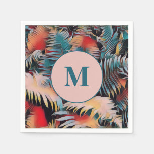 Guardanapo De Papel Folhas de Samambaia Azul Temperamental Monogramada