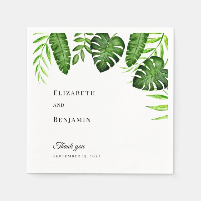 Guardanapo De Papel Folhas Elegantes de Monstera para Casamento com Ve (Frente)