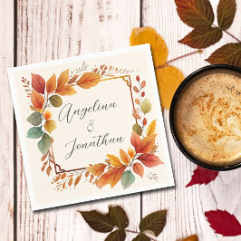 Guardanapo De Papel Folhas Elegantes de Outono Aquarela Creme Casament