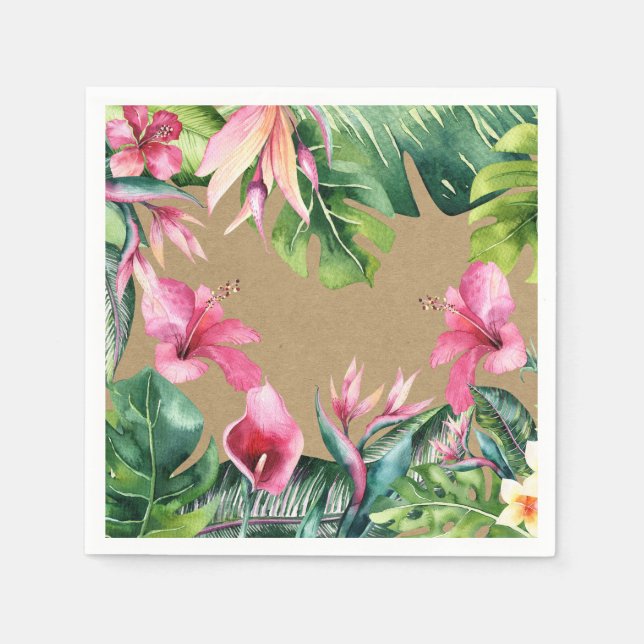 Guardanapo De Papel Folhas Florais Tropicais de Aloha Verão Luau Kraft (Frente)
