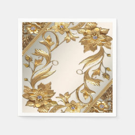 Guardanapo De Papel Folhas Onduladas Florais Douradas