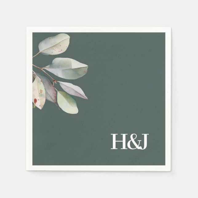 Guardanapo De Papel Folhas sofisticadas de eucalipto monograma (Frente)