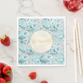 Guardanapo De Papel Folhas Tropicais Aqua Dourado