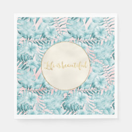 Guardanapo De Papel Folhas Tropicais Aqua Dourado