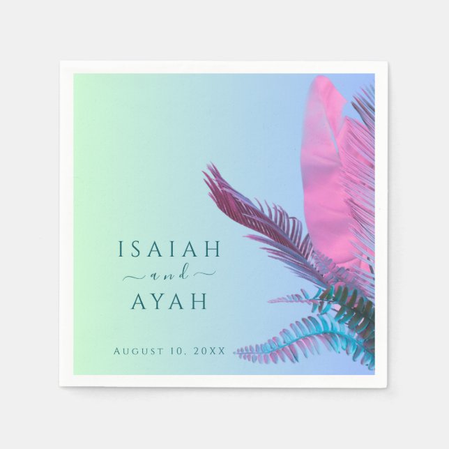 Guardanapo De Papel Folhas Tropicais Casamento (Frente)