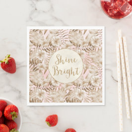 Guardanapo De Papel Folhas Tropicais De Creme Blush Dourado Brilhante
