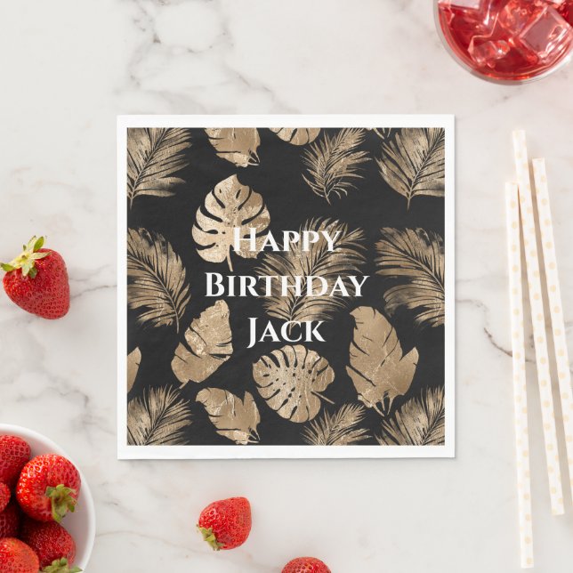 Guardanapo De Papel Folhas tropicais Douradas chic Black (Insitu)