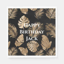 Guardanapo De Papel Folhas tropicais Douradas chic Black