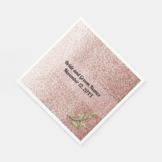 Guardanapo De Papel Folhas Verdes com Brilho Dourado Rosa (Quina)