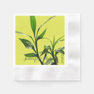 Guardanapo De Papel Folhas verdes de bambu, frescas e sortudas, em ver