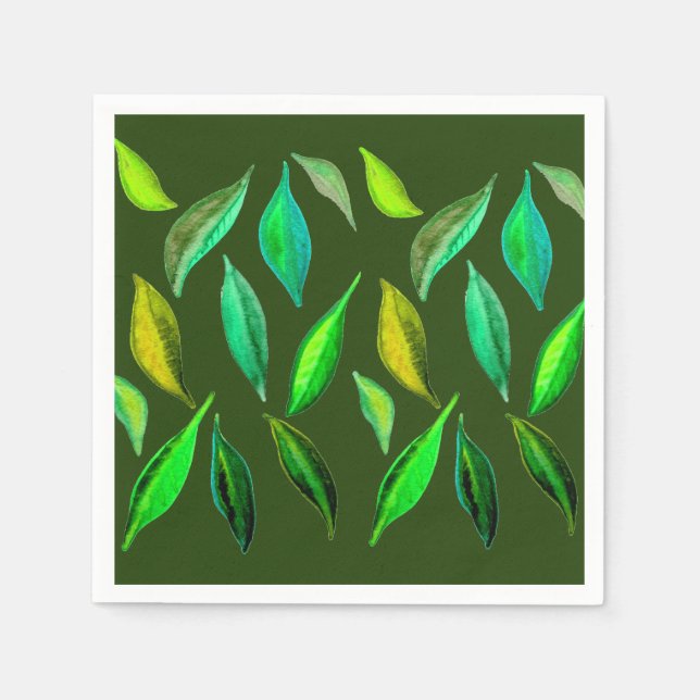 Guardanapo De Papel Folhas verdes ilustração de aquarela arte piqueniq (Frente)