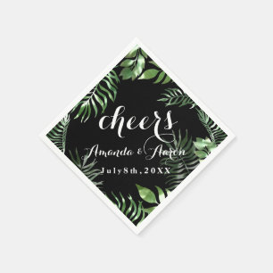 Guardanapo De Papel Folhas Verdes Tropicais Barras Brancas Pretas