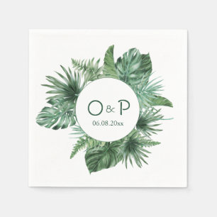Guardanapo De Papel Folhas verdes tropicais de coloração aquosa da sel