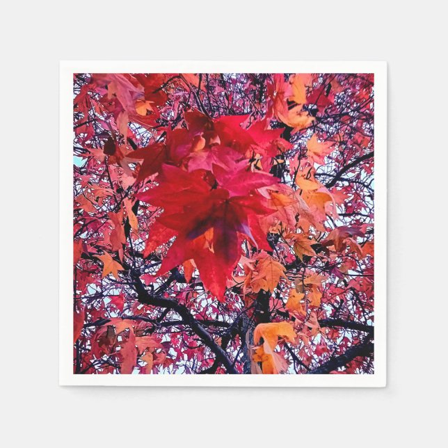 Guardanapo De Papel Folhas vermelhas brilhantes (Frente)