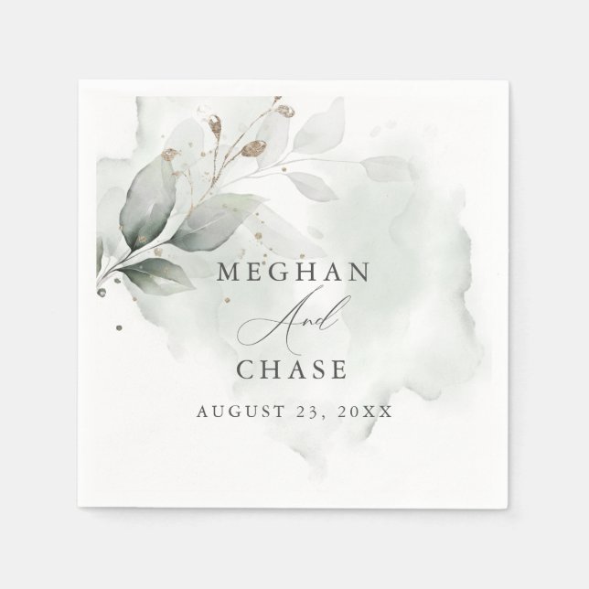 Guardanapo De Papel Foliage de aquarela verde (Frente)