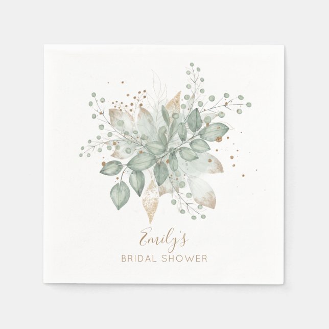 Guardanapo De Papel Foliage Sage Dourada Casamento Nome Napkins (Frente)