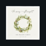 Guardanapo De Papel Foliage Winter Wreath Feliz & Bright Christmas<br><div class="desc">Se precisar de mais alguma personalização,  por favor,  sinta-se à vontade para me enviar uma mensagem em yellowfebstudio@gmail.com.</div>