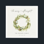 Guardanapo De Papel Foliage Winter Wreath Feliz & Bright Christmas<br><div class="desc">Se precisar de mais alguma personalização, por favor, sinta-se à vontade para me enviar uma mensagem em yellowfebstudio@gmail.com.</div>