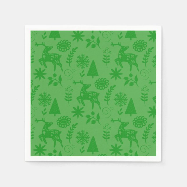 Guardanapo De Papel Folk Art Deer Forest Green (Frente)