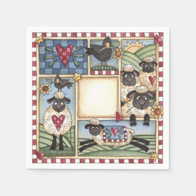 Guardanapo De Papel Folkart Sheep & Crows (Frente)