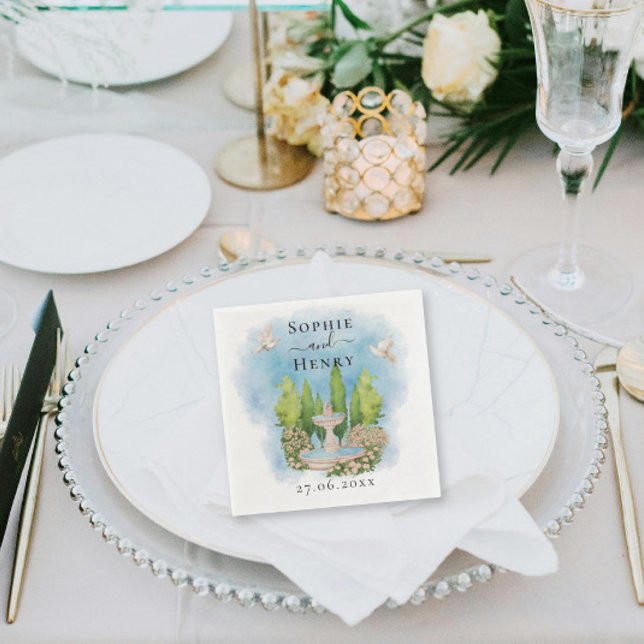 Guardanapo De Papel Fonte Elegante | flores pombas Casamento Luxo (Criador carregado)