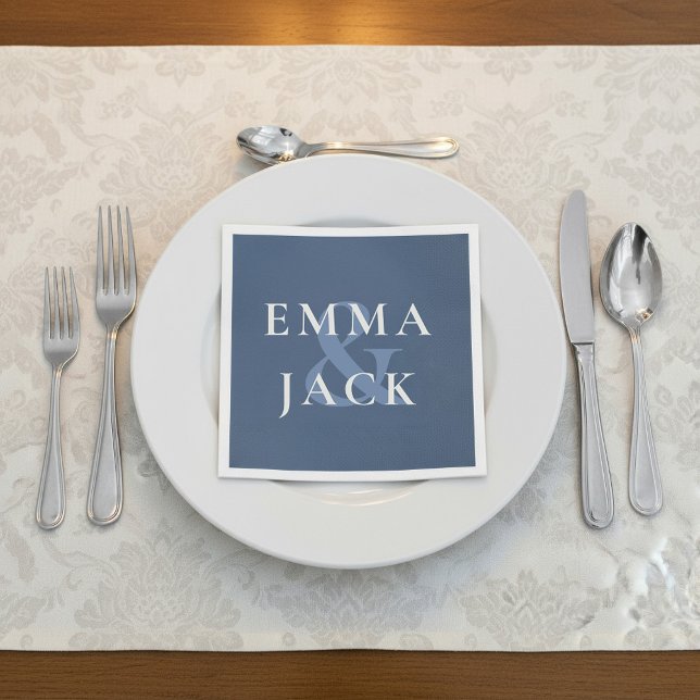 Guardanapo De Papel Fonte serifada elegante azul clássico com e comerc (Classic Blue Elegant Serif Font modern ampersand Napkins.)