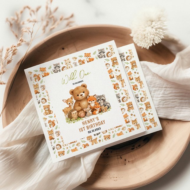 Guardanapo De Papel Forest Woodland Animals Wild One 1st Birthday (Forest Woodland Animals Wild One 1st Birthday Napkins
)