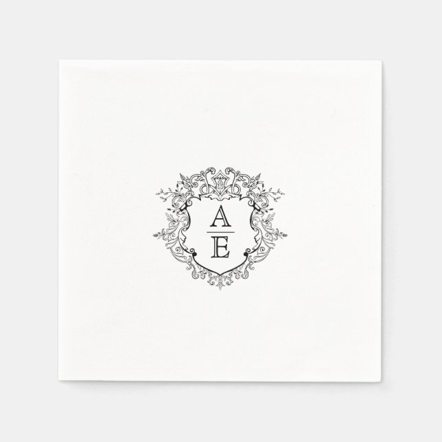 Guardanapo De Papel Formal Floral Crest Monograma Casamento (Frente)