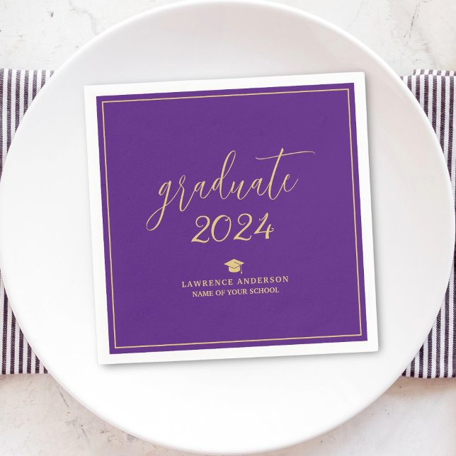 Guardanapo De Papel Formando de Script Dourado Roxo Real 2024 Graduaçã (Criador carregado)