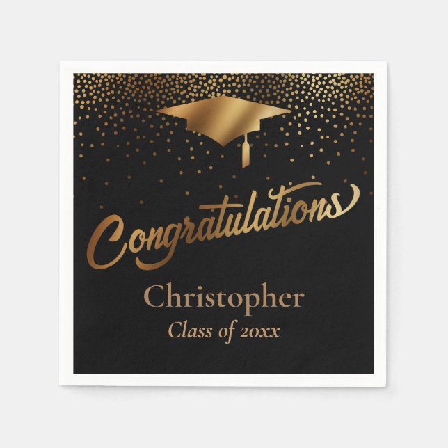 Guardanapo De Papel Formando parabéns, Classe Dourada em preto (Frente)