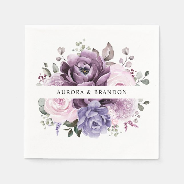 Guardanapo De Papel Formas de Casamento Floral Moody Blooms Roxo Dusty (Frente)