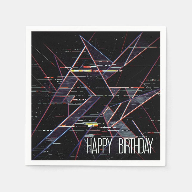 Guardanapo De Papel Formas Geométricas Neon Glitchcore de Aniversário  (Frente)