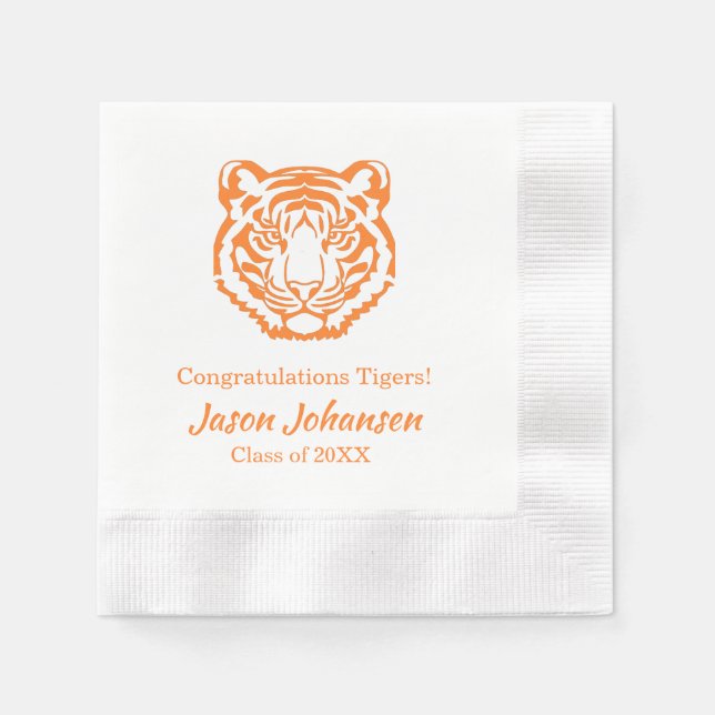 Guardanapo De Papel Formatação Laranja Tiger Mascot Escola Napkin (Frente)