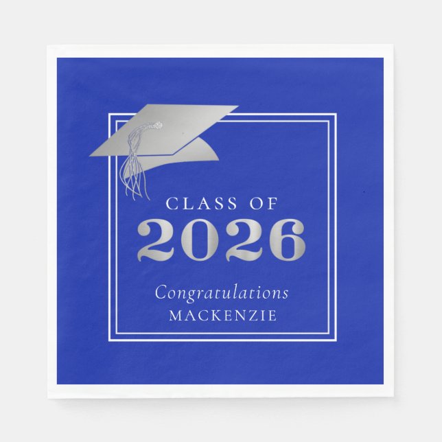 Guardanapo De Papel Formatura 2026 Azul Real Falso Prata (Frente)