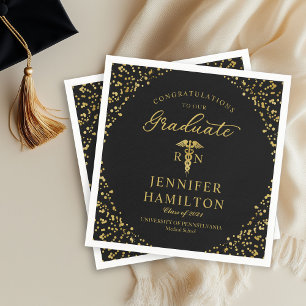 Guardanapo De Papel Formatura de Enfermeira Médica Elegante Dourado Pr