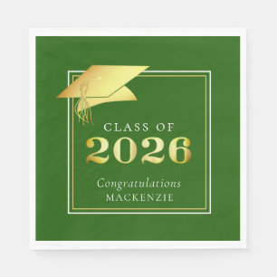 Guardanapo De Papel Formatura Elegante 2026 Dourado Metálico Verde