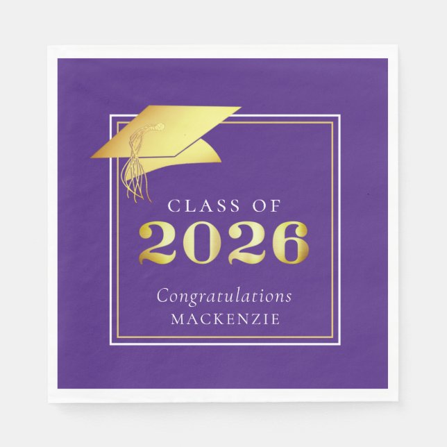 Guardanapo De Papel Formatura Elegante 2026 Dourado Roxo Personalizado (Frente)