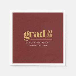 Guardanapo De Papel Formatura Personalizada Moderno Vermelho Dourado 2