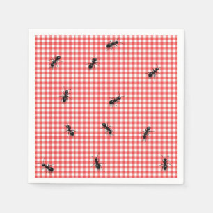 Guardanapo De Papel Formigas pretas em xadrez branco e vermelho