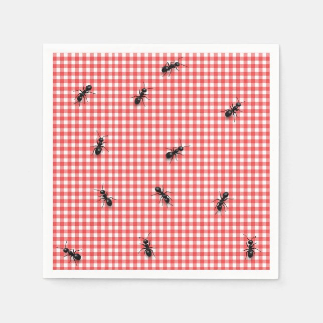Guardanapo De Papel Formigas pretas em xadrez branco e vermelho (Frente)
