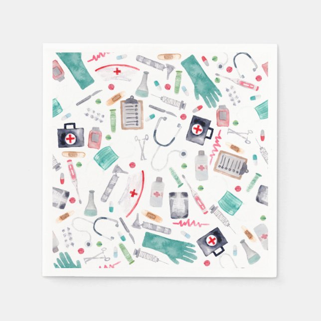 Guardanapo De Papel Fornecimentos médicos em aquarela (Frente)