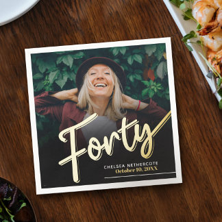 Guardanapo De Papel Forty 40th Birthday custom photo script gold