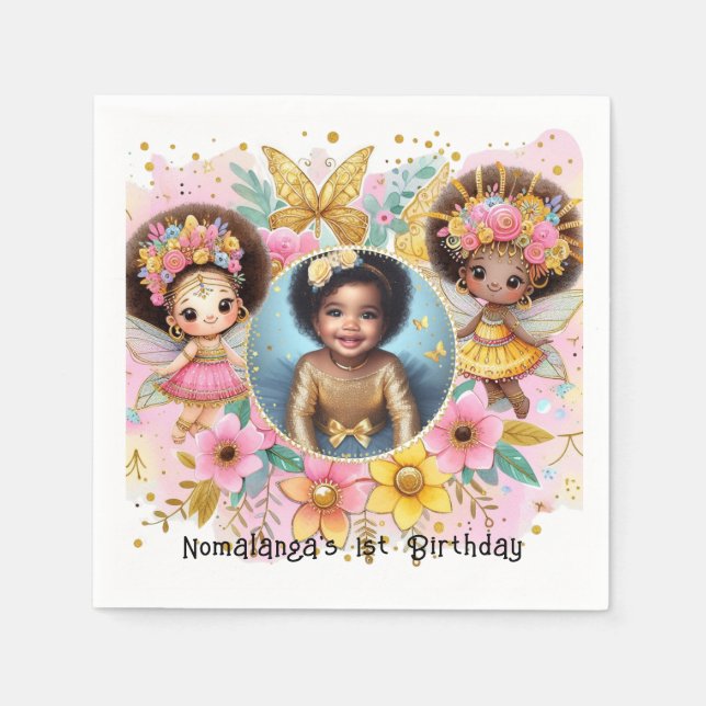 Guardanapo De Papel Foto: Aniversário Pequeno Pia Negra Fada Africana (Frente)